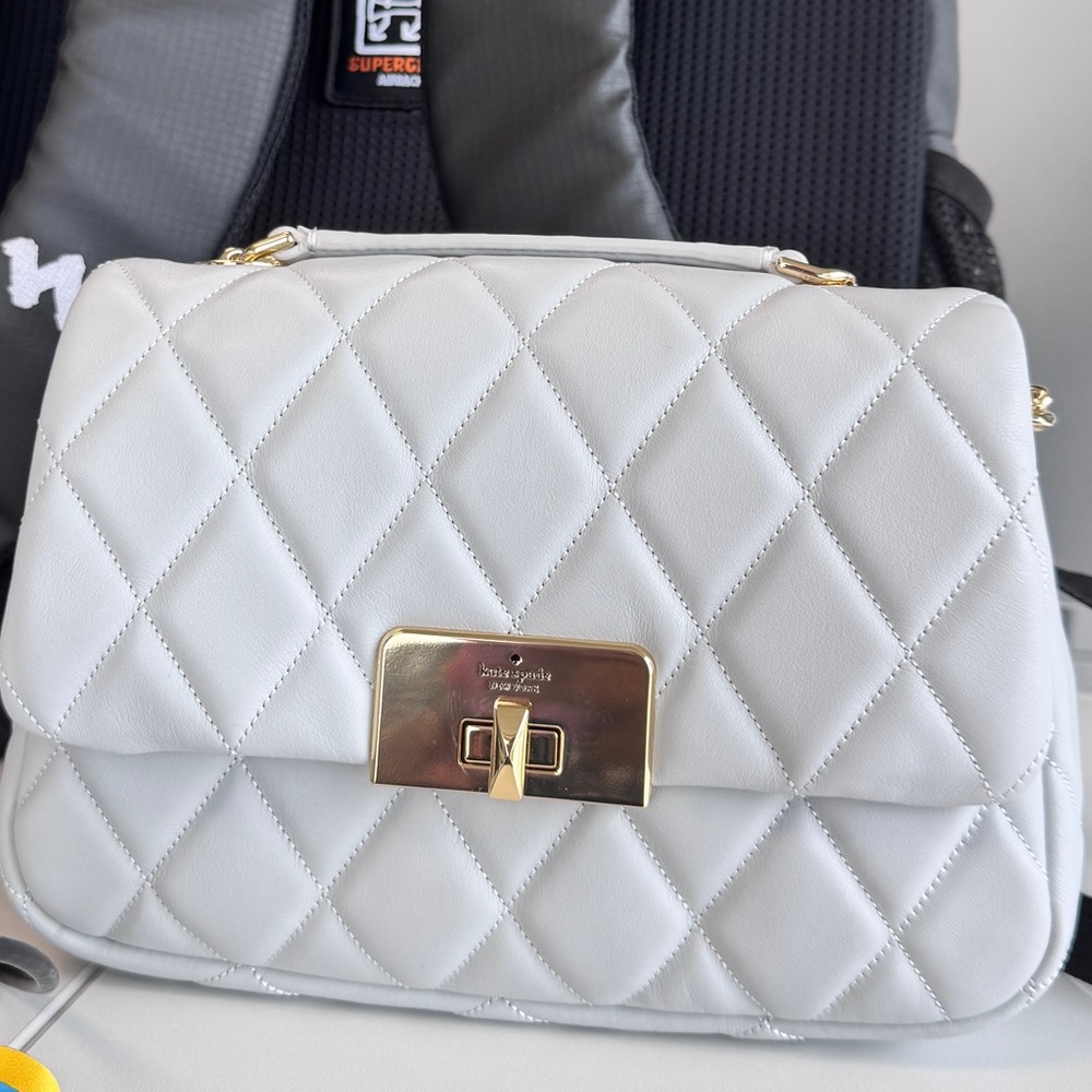Kate spade Cary quilted shoulder flap bag on Stone path color